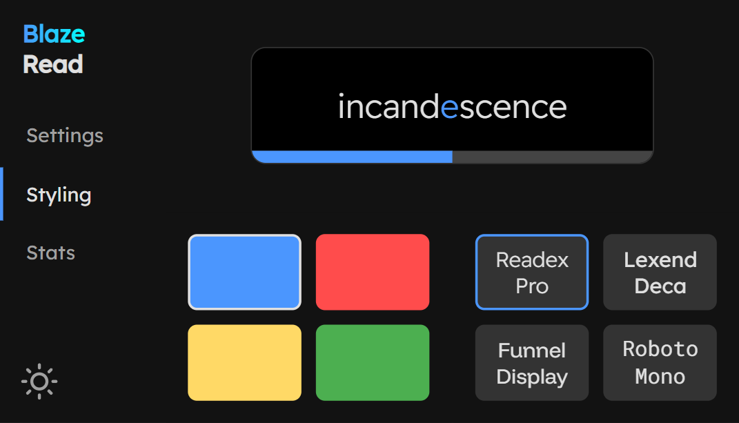 Blaze Read Styling Panel (Dark)